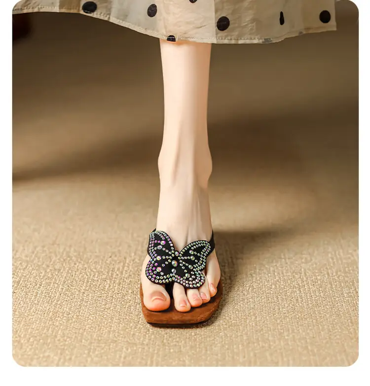 French Style Beautiful High Heel Sandals Women's Summer Outwear Fashionable Bow Rhinestone Sandals Flip Flops — feature 5