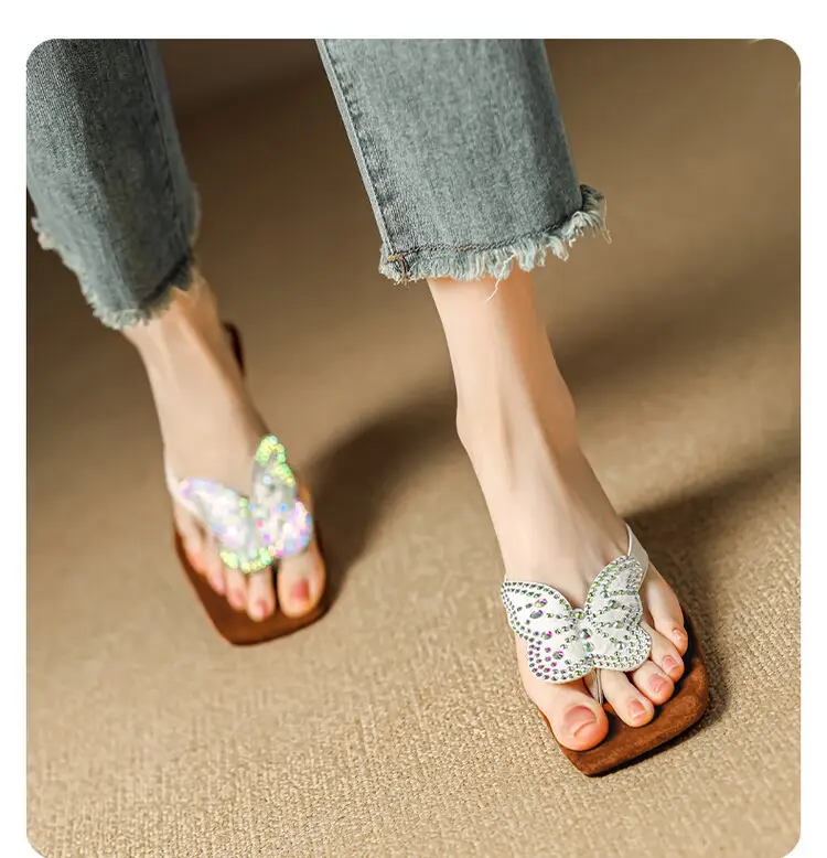 French Style Beautiful High Heel Sandals Women's Summer Outwear Fashionable Bow Rhinestone Sandals Flip Flops — feature 8
