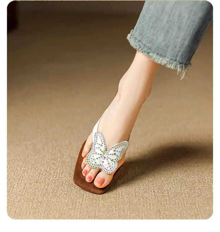 French Style Beautiful High Heel Sandals Women's Summer Outwear Fashionable Bow Rhinestone Sandals Flip Flops — feature 9