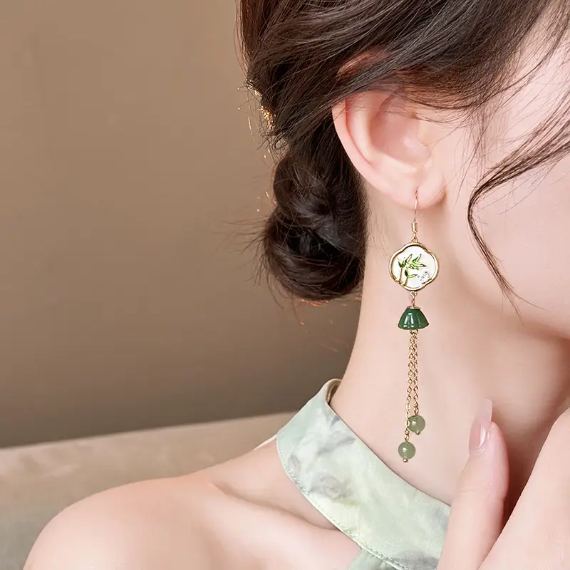 New Chinese Bamboo Leaf Tassel Earrings Women's Light Luxury — feature 4