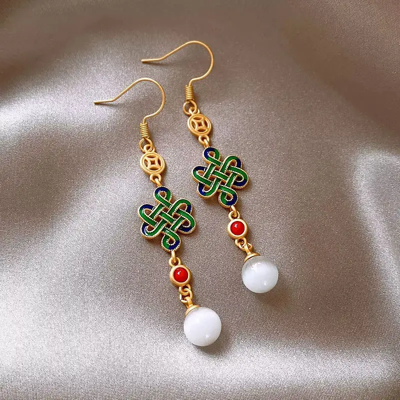 New Chinese Bamboo Leaf Tassel Earrings Women's Light Luxury