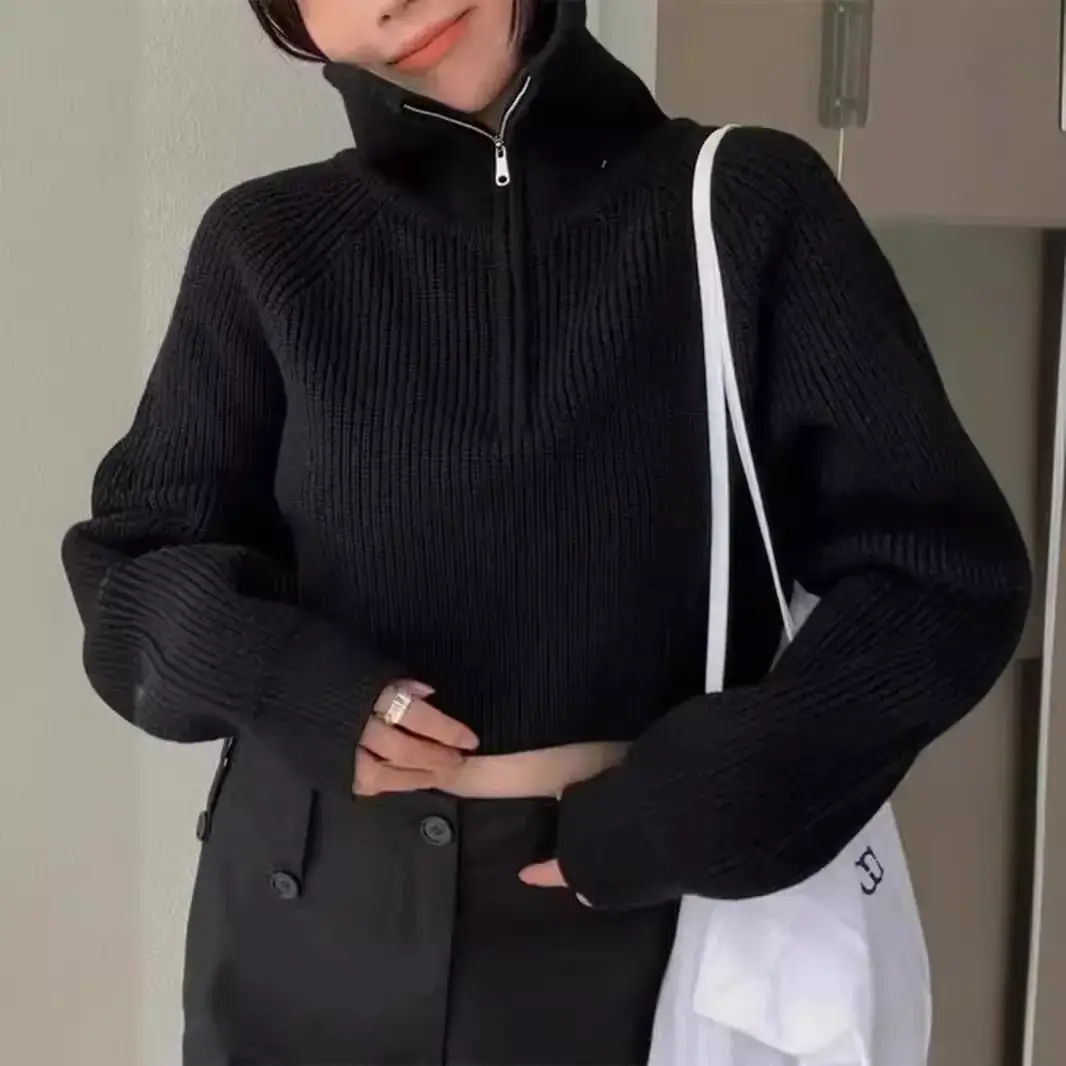 Black Korean Style Turtleneck Pullover Sweater Women 2024 Winter