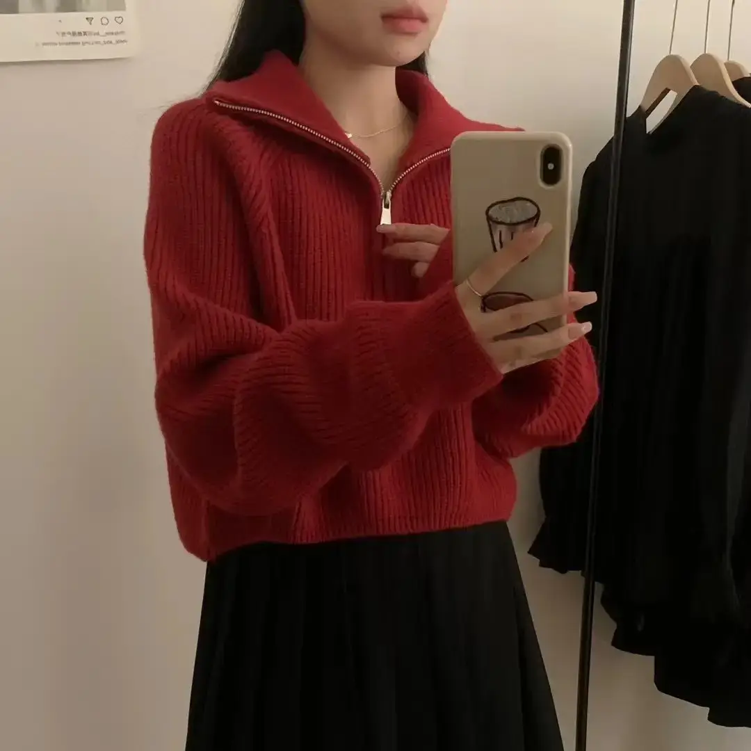 Black Korean Style Turtleneck Pullover Sweater Women 2024 Winter