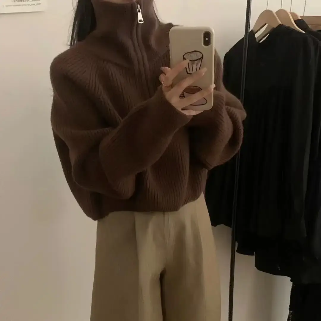 Black Korean Style Turtleneck Pullover Sweater Women 2024 Winter