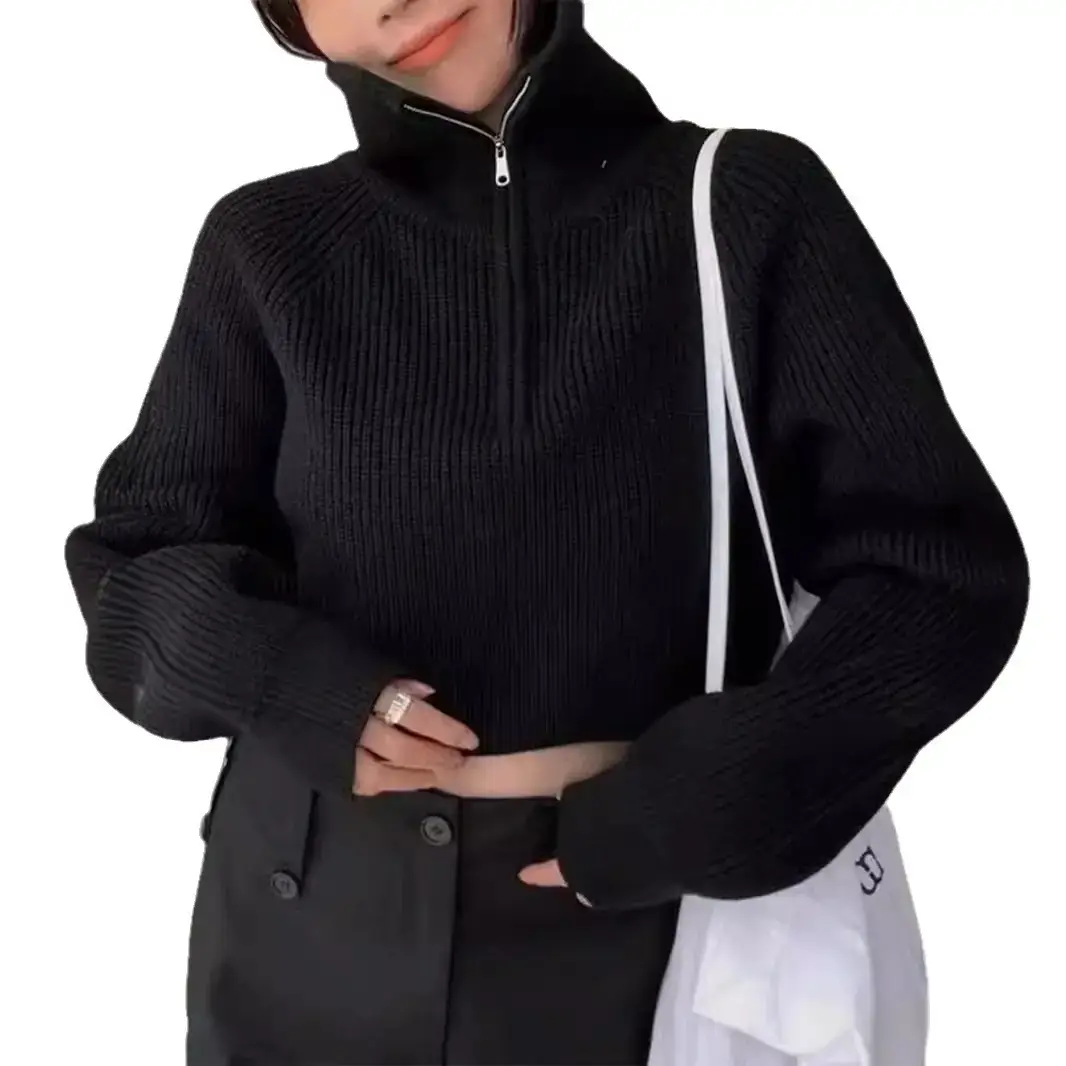 Black Korean Style Turtleneck Pullover Sweater Women 2024 Winter