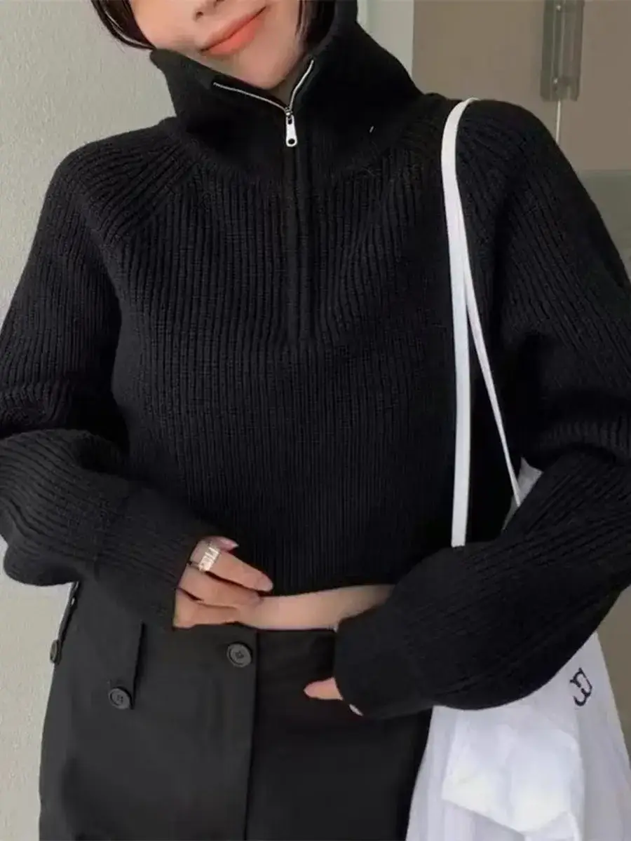 Black Korean Style Turtleneck Pullover Sweater Women 2024 Winter — feature 2