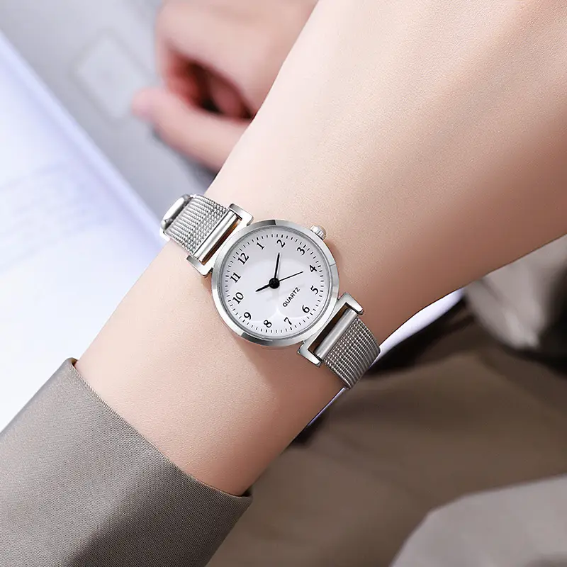 Women's Silver Mesh Watch with White Dial - Image 3