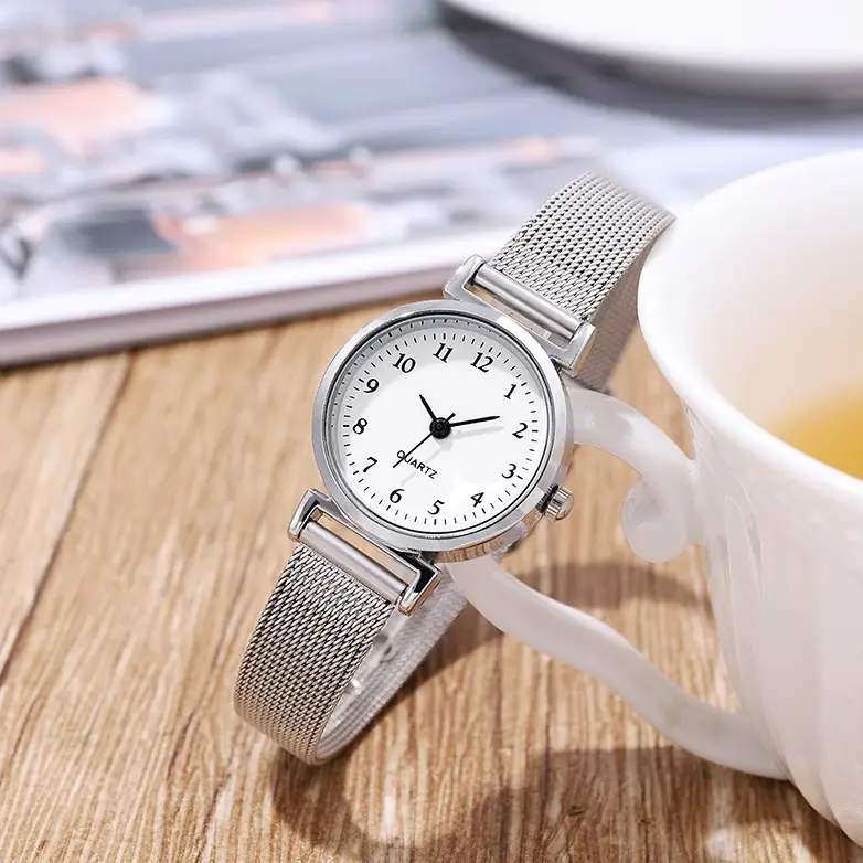 Women's Silver Mesh Watch with White Dial - Image 4