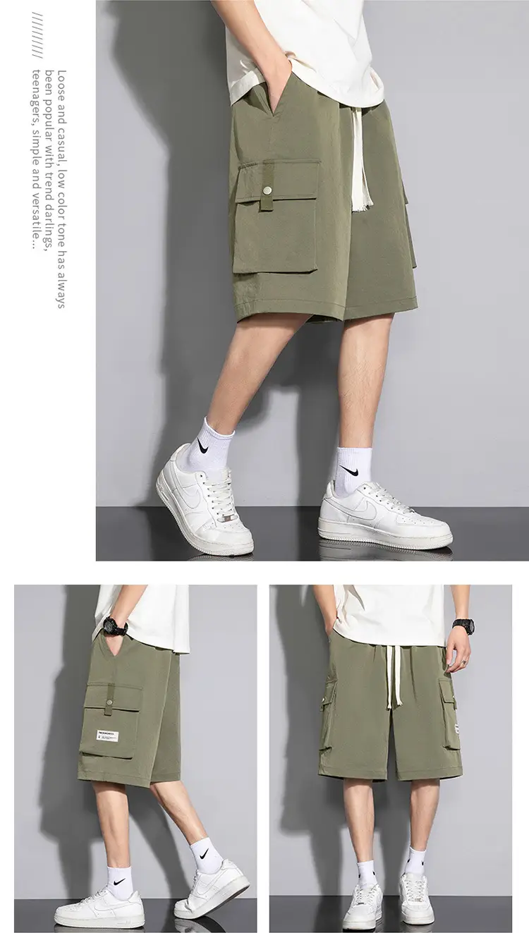 Men Ice Silk 5-Pc Shorts Beige Summer Wear — feature 13