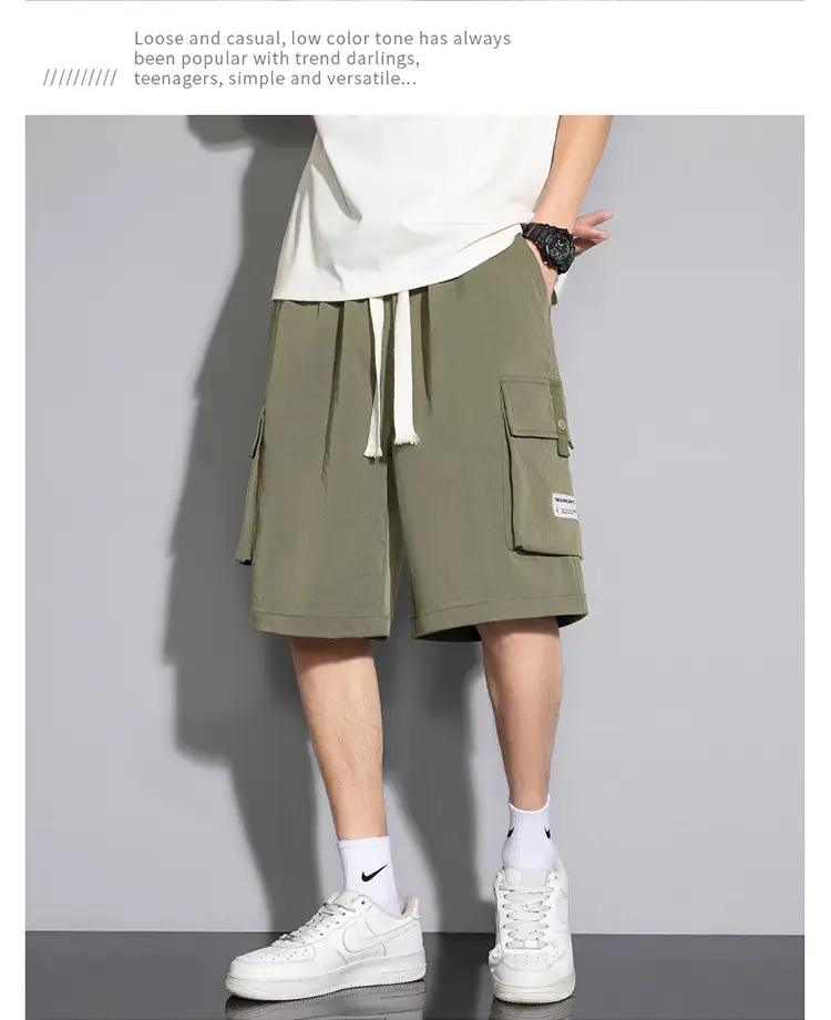 Men Ice Silk 5-Pc Shorts Beige Summer Wear — feature 15
