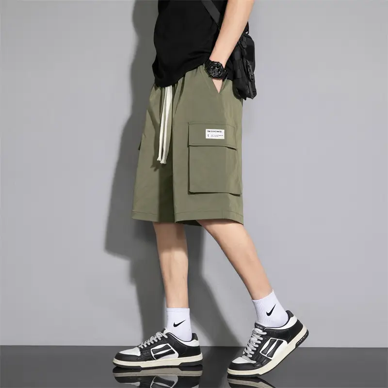 Men Ice Silk 5-Pc Shorts Beige Summer Wear - Image 2