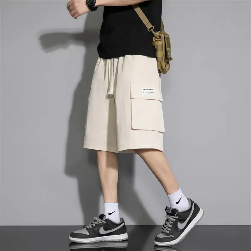 Men Ice Silk 5-Pc Shorts Beige Summer Wear - Image 3