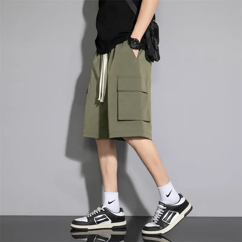 Men Ice Silk 5-Pc Shorts Beige Summer Wear - Image 5