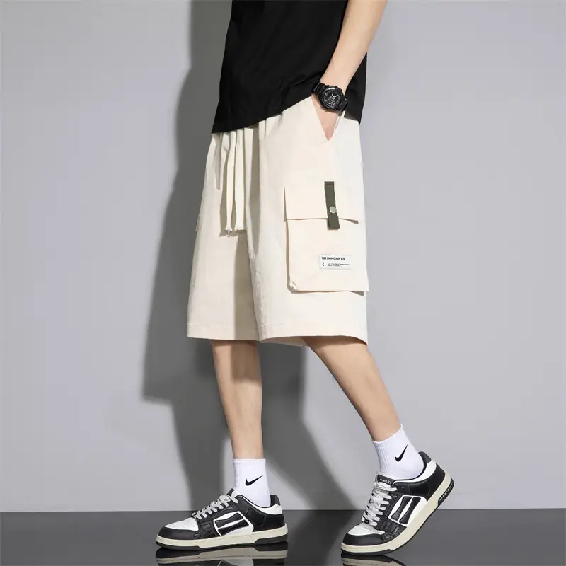 Men Ice Silk 5-Pc Shorts Beige Summer Wear - Image 9