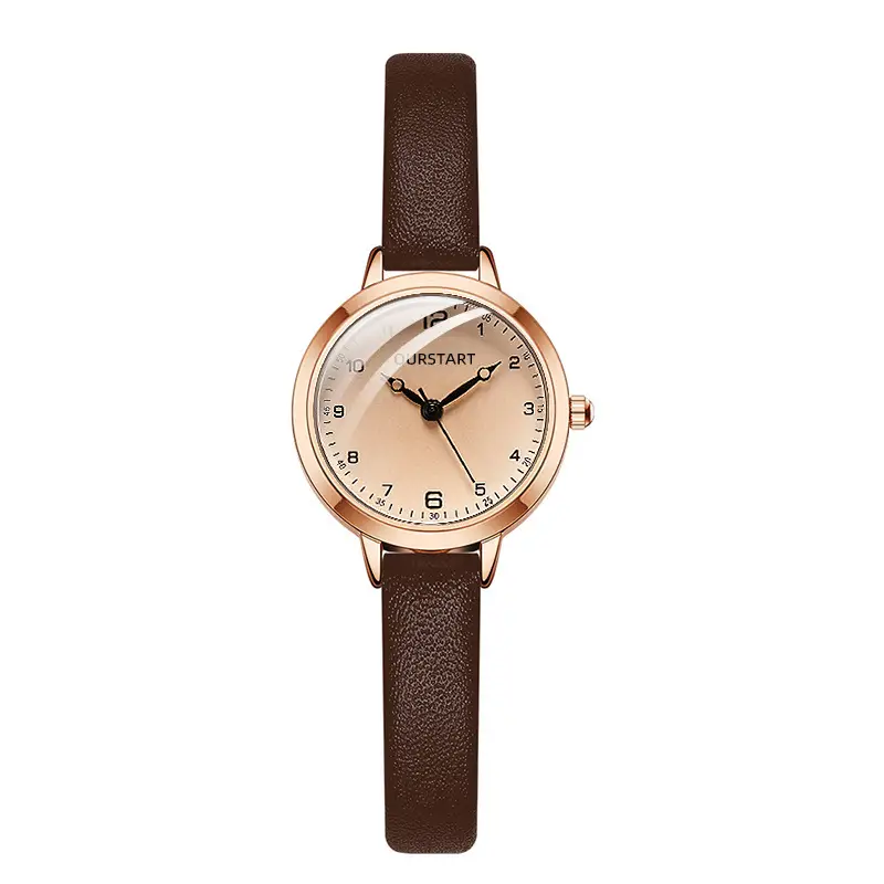 Women's Red Leather Watch with Gold Dial - Image 3