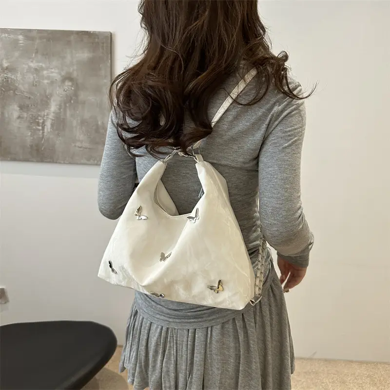 Blue Butterfly Embroidered Shoulder Tote Bag for Women - Image 7