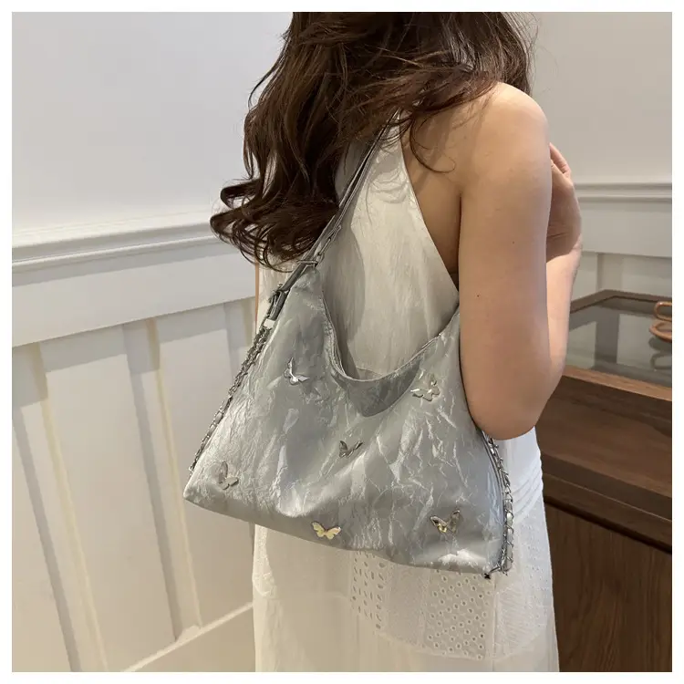Blue Butterfly Embroidered Shoulder Tote Bag for Women — feature 13