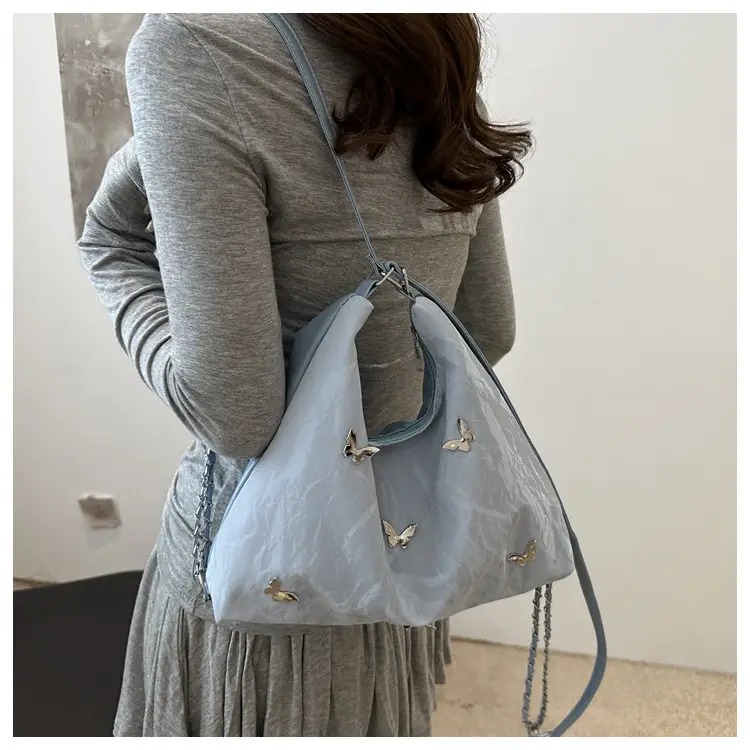 Blue Butterfly Embroidered Shoulder Tote Bag for Women — feature 14