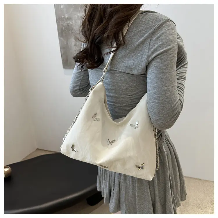 Blue Butterfly Embroidered Shoulder Tote Bag for Women — feature 18