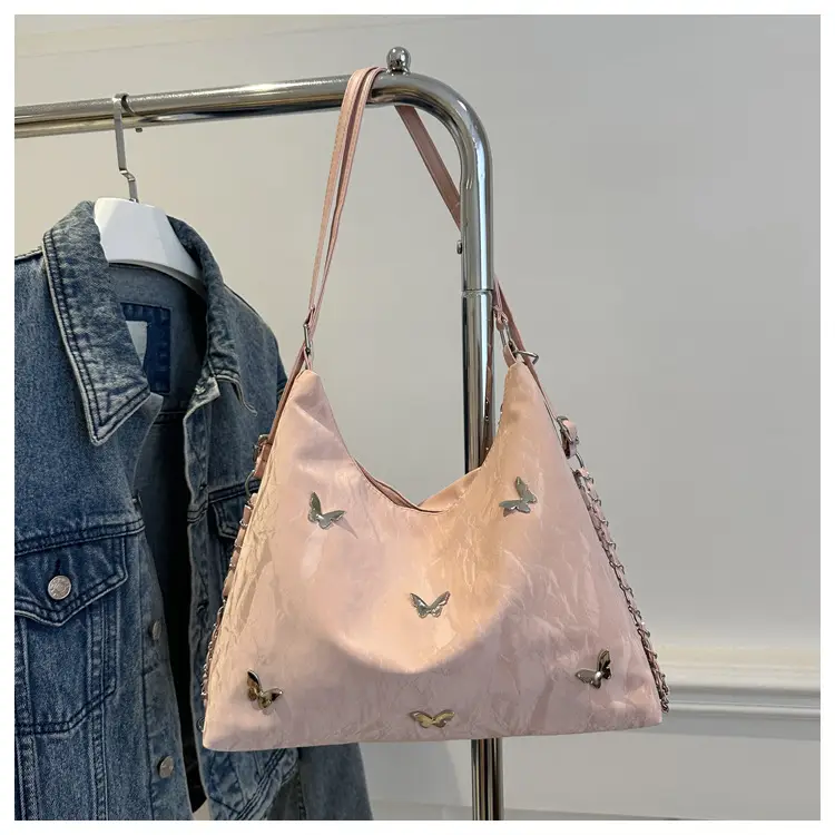 Blue Butterfly Embroidered Shoulder Tote Bag for Women — feature 26