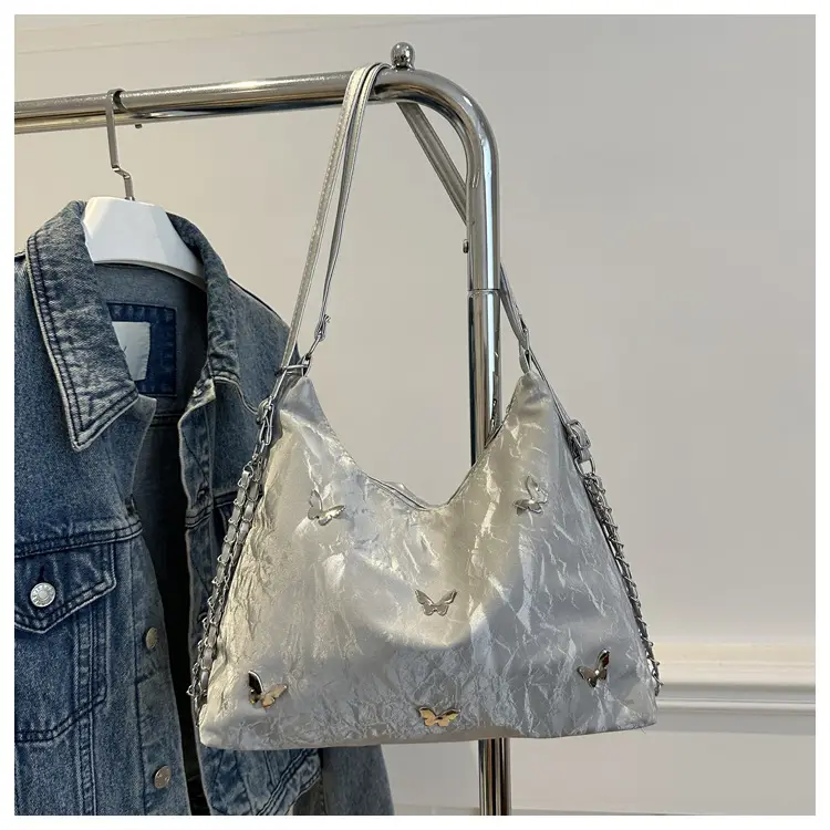 Blue Butterfly Embroidered Shoulder Tote Bag for Women — feature 27