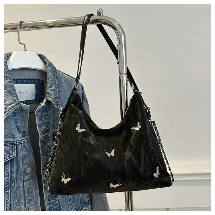 Blue Butterfly Embroidered Shoulder Tote Bag for Women — feature 28