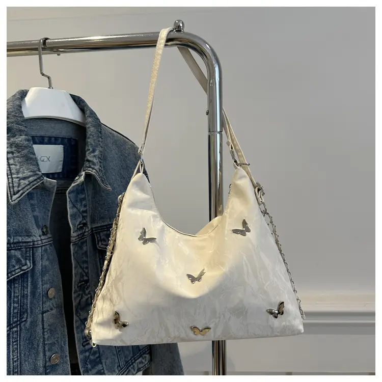 Blue Butterfly Embroidered Shoulder Tote Bag for Women — feature 29