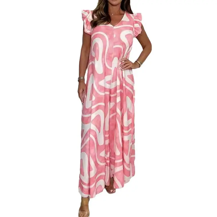 2025 Women's Printed Wide Leg Pants with Ruffled Sleeves - Image 9