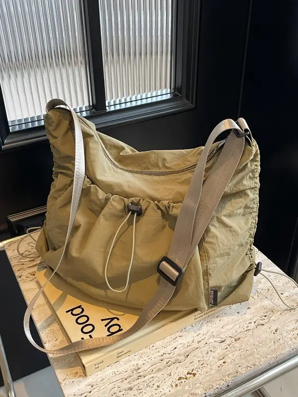 Women's Large Capacity Tan Nylon Tote Bag - Image 6