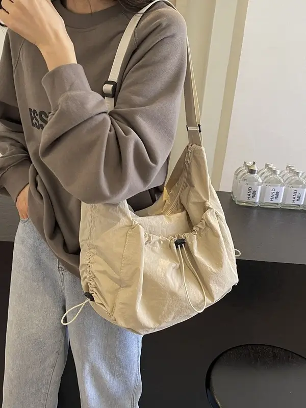 Women's Large Capacity Tan Nylon Tote Bag - Image 7