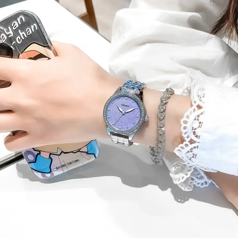 Asian Platinum Women's Watch with Luminous Diamond Band - Image 6