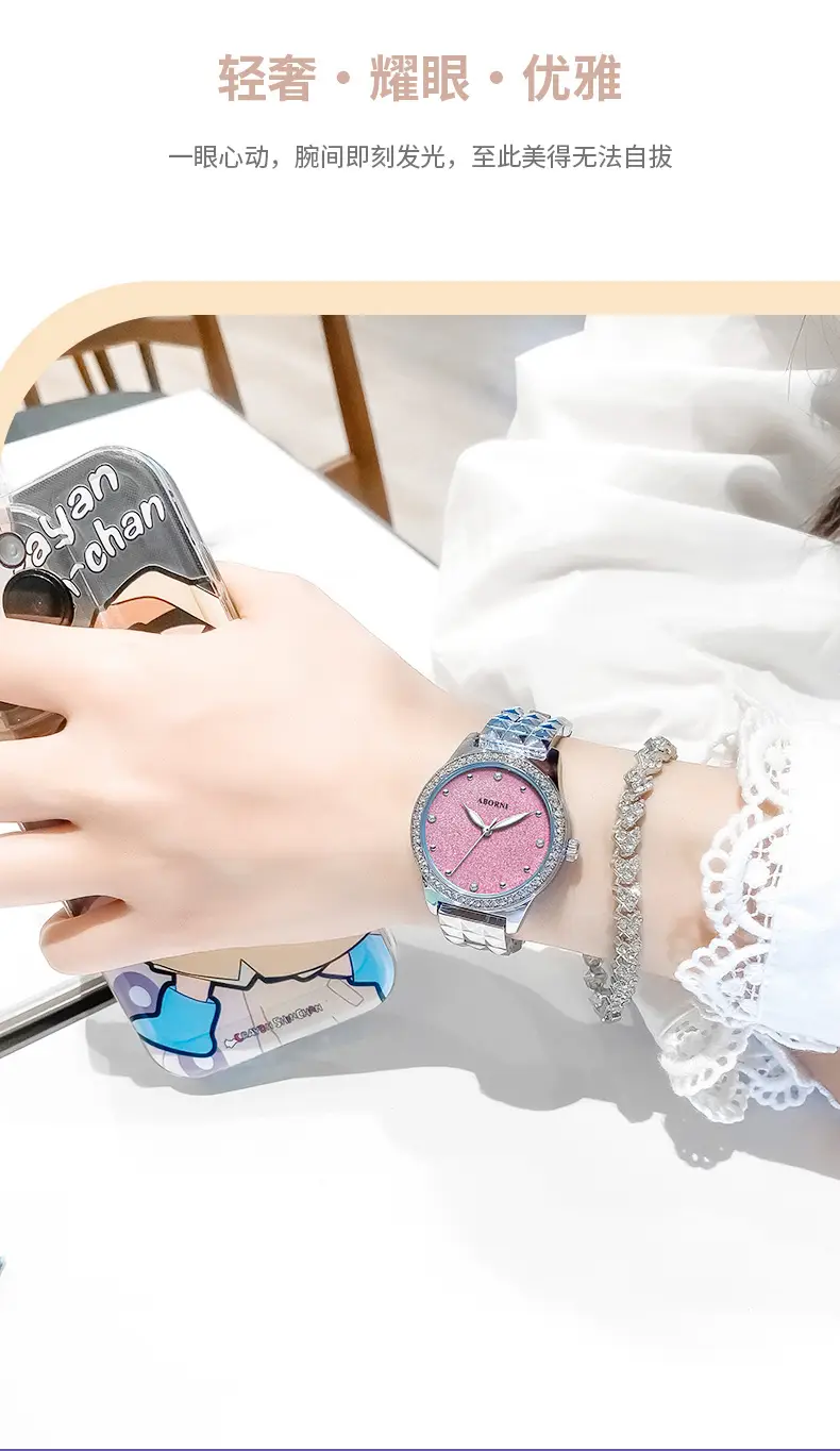 Asian Platinum Women's Watch with Luminous Diamond Band — feature 7