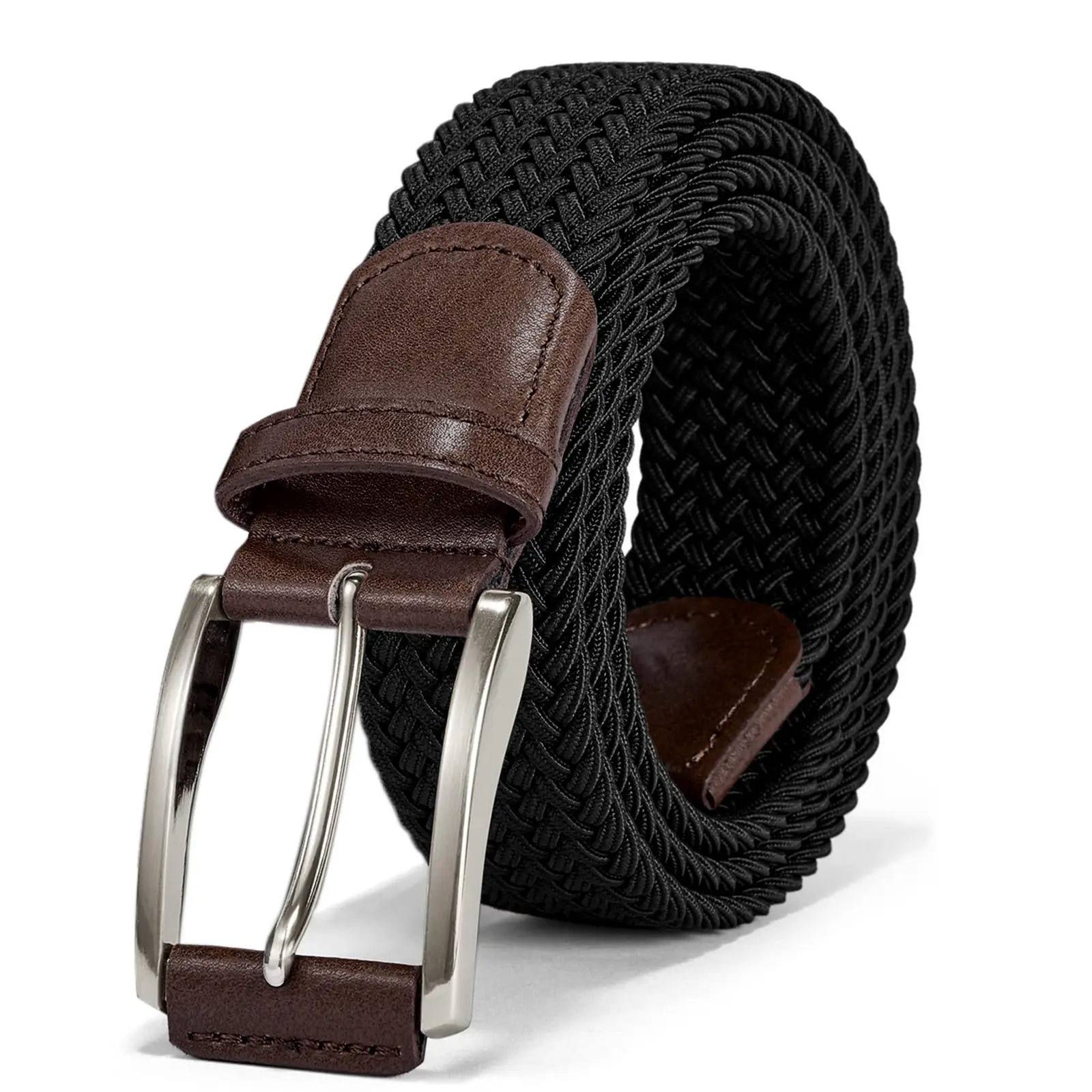 Men's Black Braided Belt with Brown Leather Buckle - Image 18
