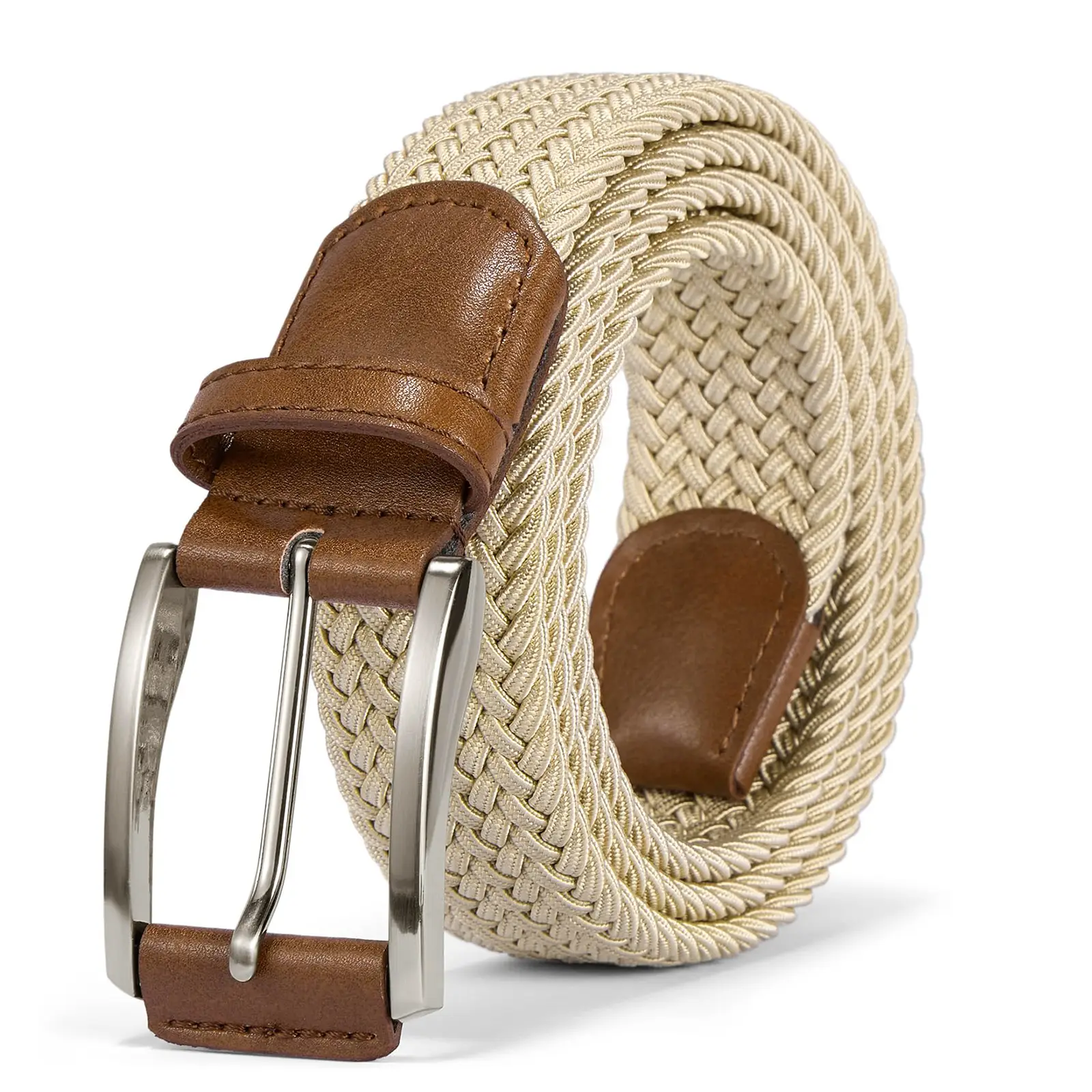 Men's Black Braided Belt with Brown Leather Buckle - Image 2