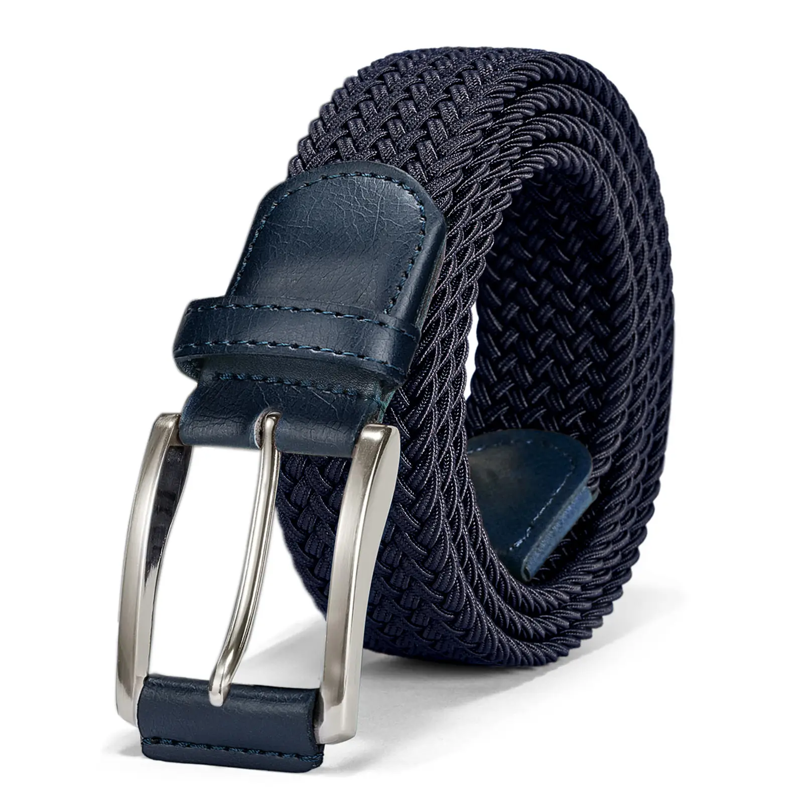 Men's Black Braided Belt with Brown Leather Buckle - Image 3