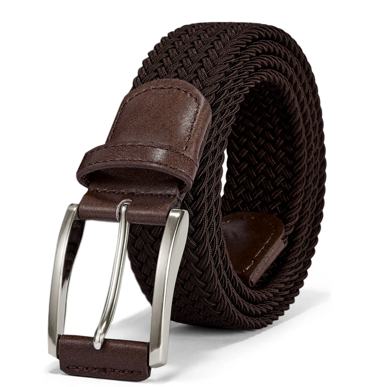 Men's Black Braided Belt with Brown Leather Buckle - Image 4