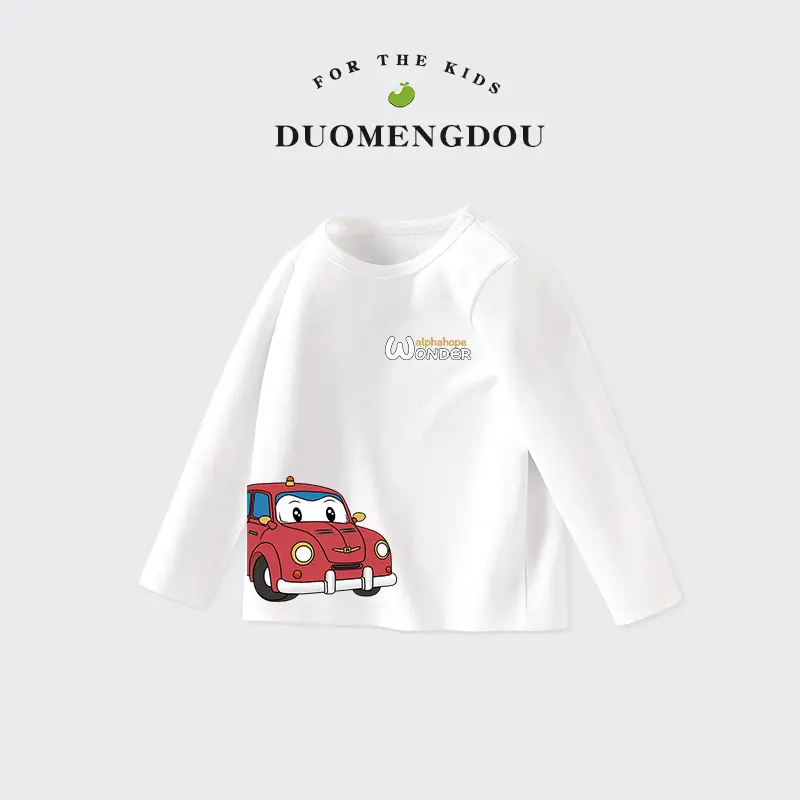 Duomengdou Kids Boys Cotton Long Sleeve T-Shirt White - Image 8