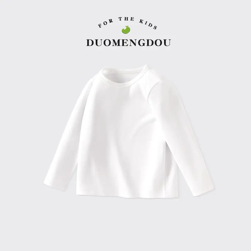 Duomengdou Kids Boys Cotton Long Sleeve T-Shirt White - Image 2