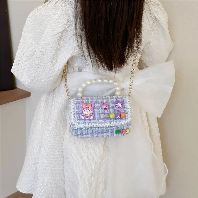 Girls Cartoon Pearl Shoulder Bag with Chain - Image 15
