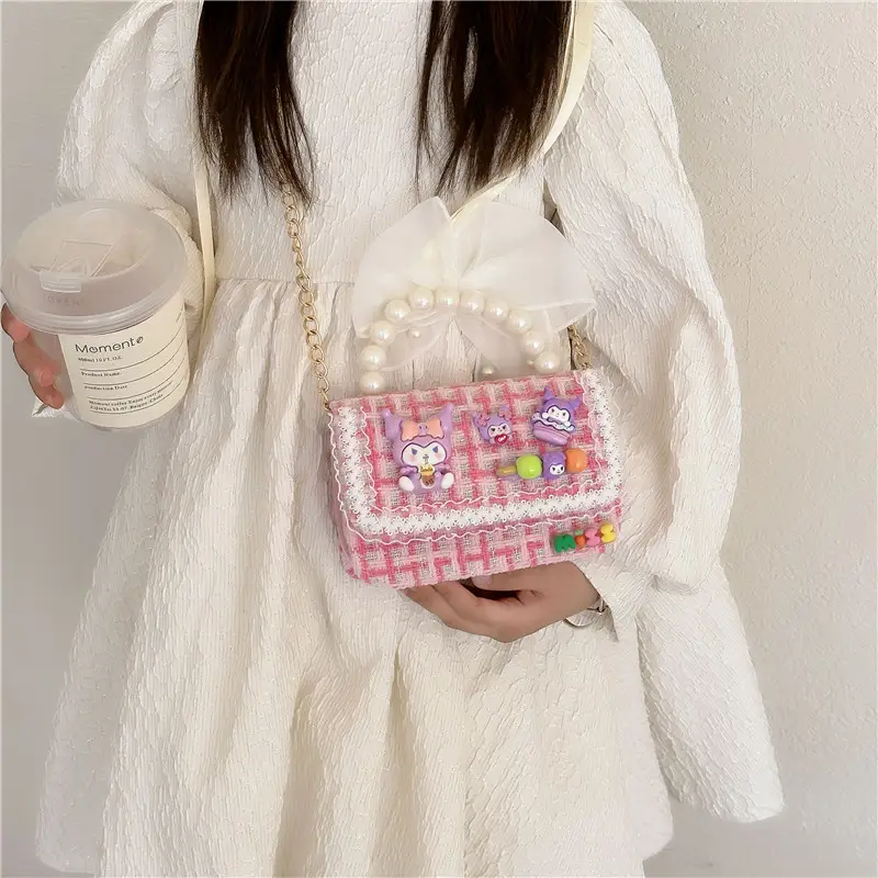 Girls Cartoon Pearl Shoulder Bag with Chain - Image 16