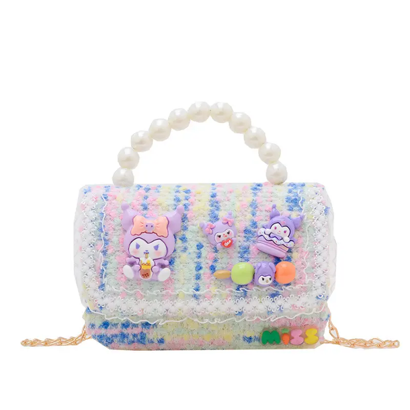 Girls Cartoon Pearl Shoulder Bag with Chain - Image 17