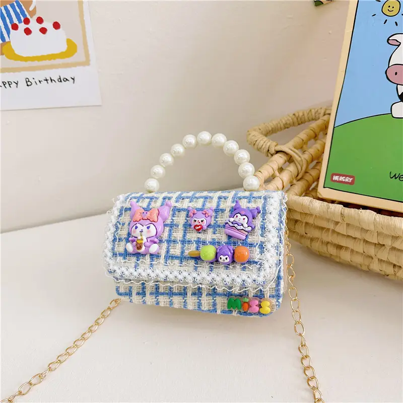 Girls Cartoon Pearl Shoulder Bag with Chain - Image 10