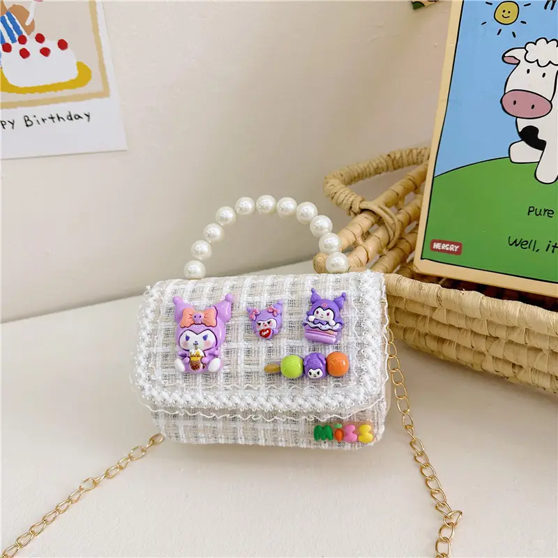 Girls Cartoon Pearl Shoulder Bag with Chain - Image 11