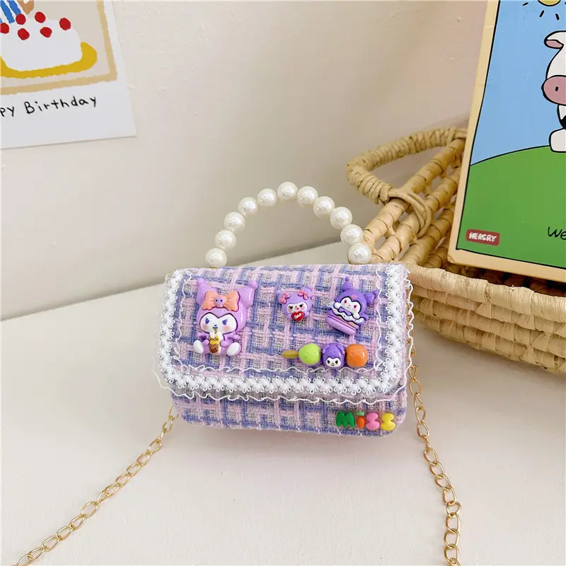 Girls Cartoon Pearl Shoulder Bag with Chain - Image 12