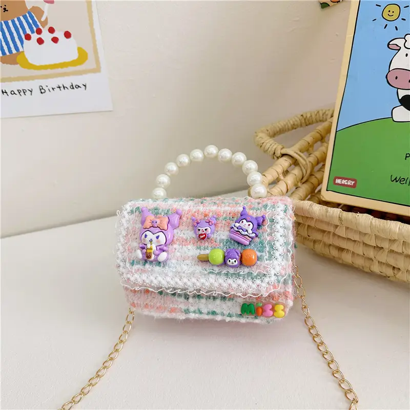 Girls Cartoon Pearl Shoulder Bag with Chain - Image 2