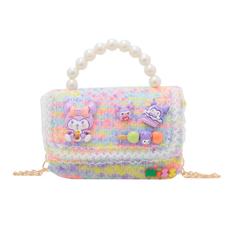Girls Cartoon Pearl Shoulder Bag with Chain - Image 5