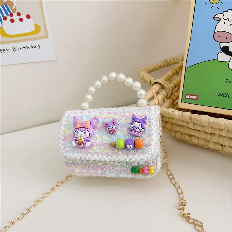 Girls Cartoon Pearl Shoulder Bag with Chain - Image 6