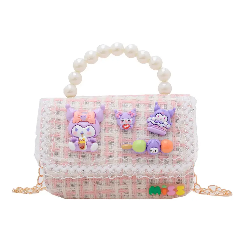 Girls Cartoon Pearl Shoulder Bag with Chain - Image 7