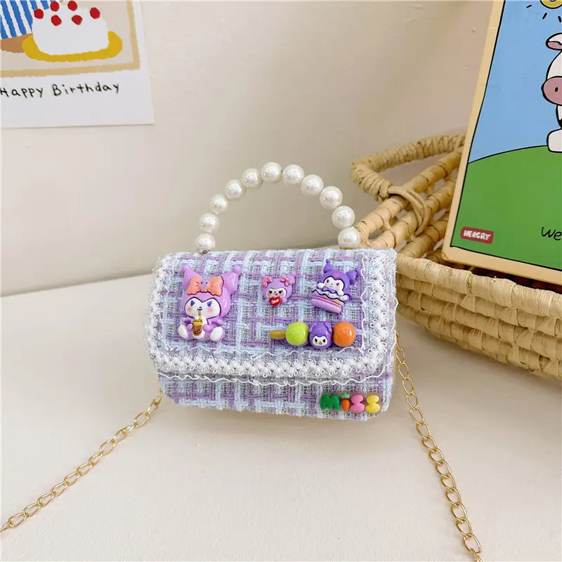 Girls Cartoon Pearl Shoulder Bag with Chain - Image 8