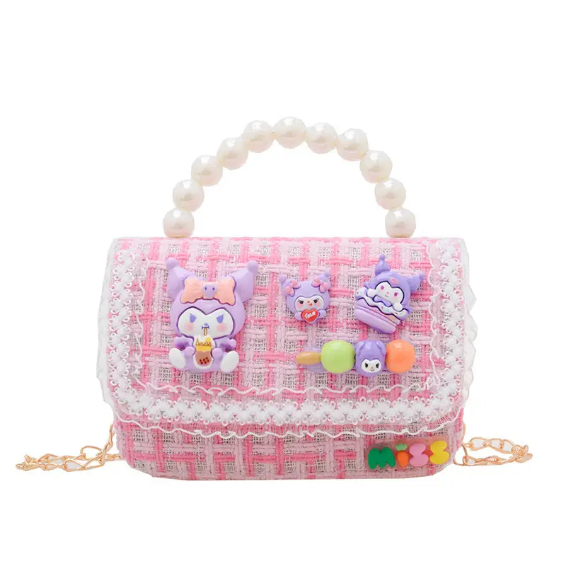 Girls Cartoon Pearl Shoulder Bag with Chain - Image 9